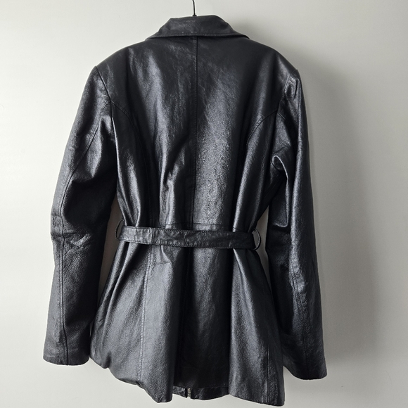 Oscar Piel Women's Belted Leather Short Trench Coat Size Large - Picture 4 of 16